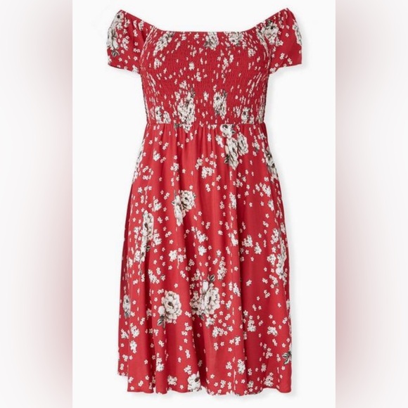 Torrid Sz. 2 (2X/18-20) Mini Challis Off-Shoulder Skater Dress - Picture 1 of 3